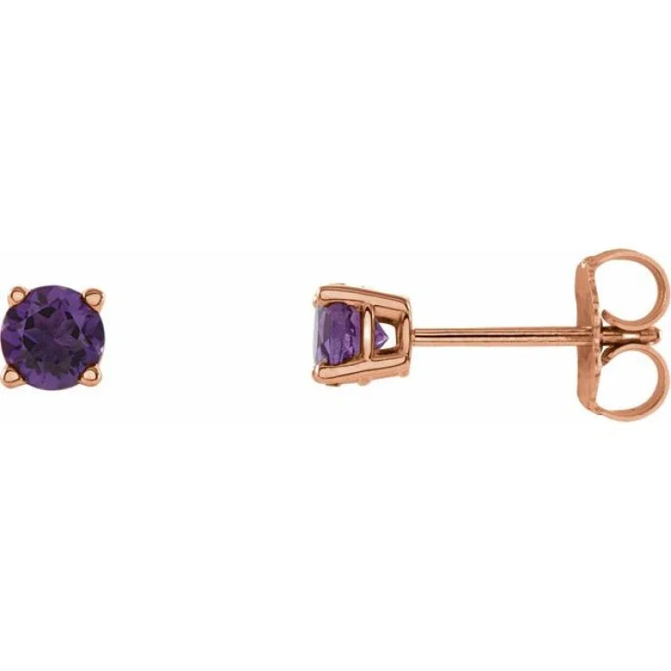 fashion earrings for women-14K Rose 4 mm Natural Amethyst Stud Earrings