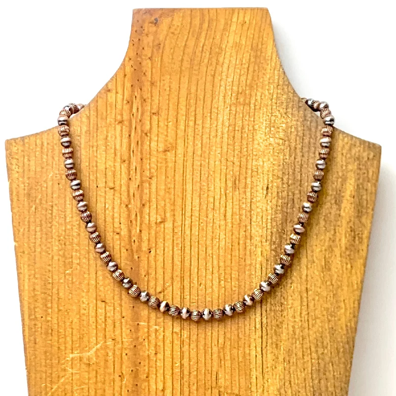 sapphire necklaces for women-Faux Navajo Pearl Necklace with Corrugated Spacers in Copper Tone