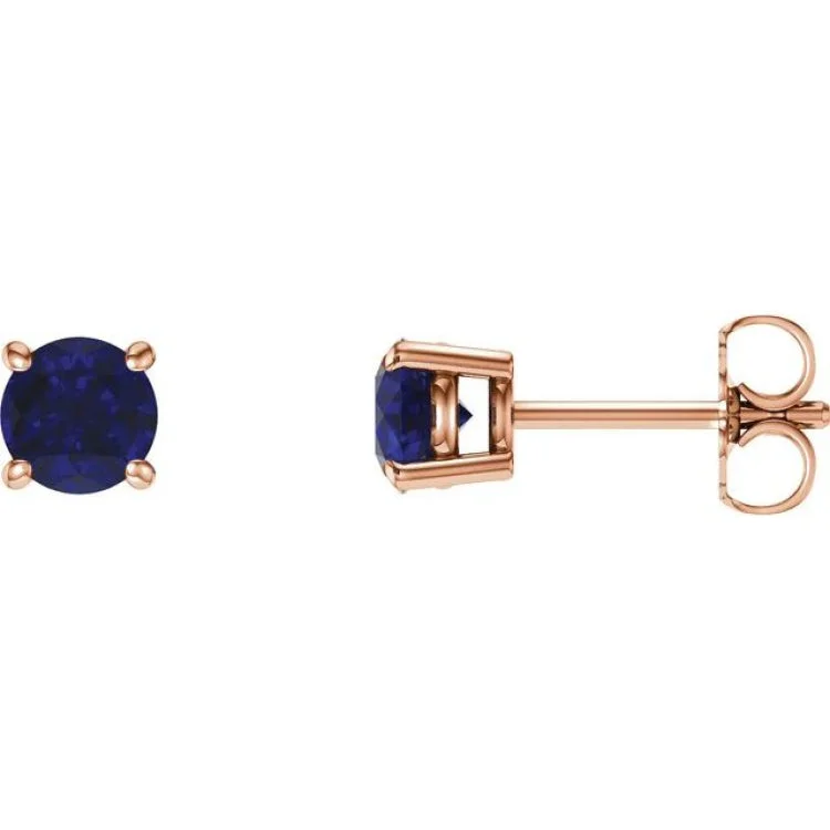 bold earrings for women-14K Rose 5 mm Natural Blue Sapphire Stud Earrings