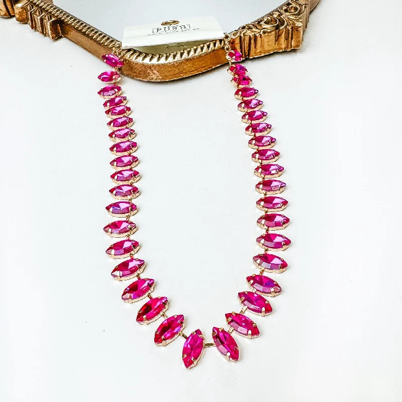 emerald necklaces for women-Posh by Pink Panache | Marquis Rhinestone Necklace in Fuchsia Pink