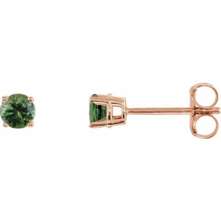 pearl stud earrings for women-14K Rose 3 mm Natural Green Sapphire Stud Earrings