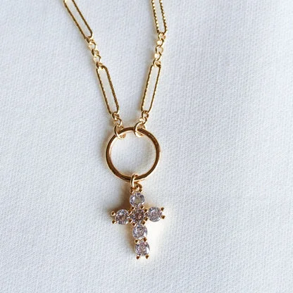 vintage necklaces for women-Kinsey Designs | Denise Gold Tone Necklace with CZ Crystal Cross Pendant