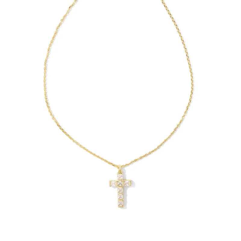 trendy necklaces for women-Kendra Scott | Gracie Gold Cross Pendant Necklace in White Crystal