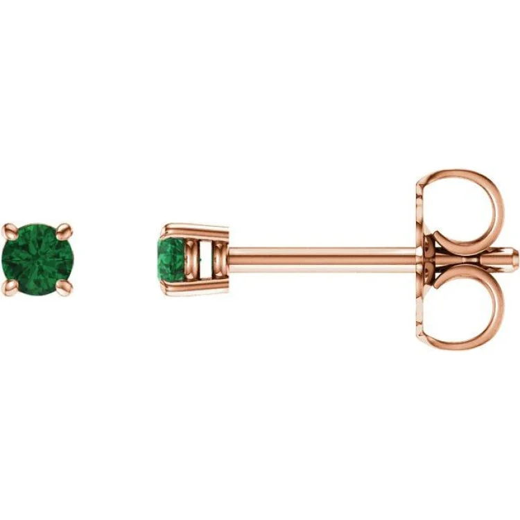 minimalist earrings for women-14K Rose 2.5 mm Natural Emerald Stud Earrings