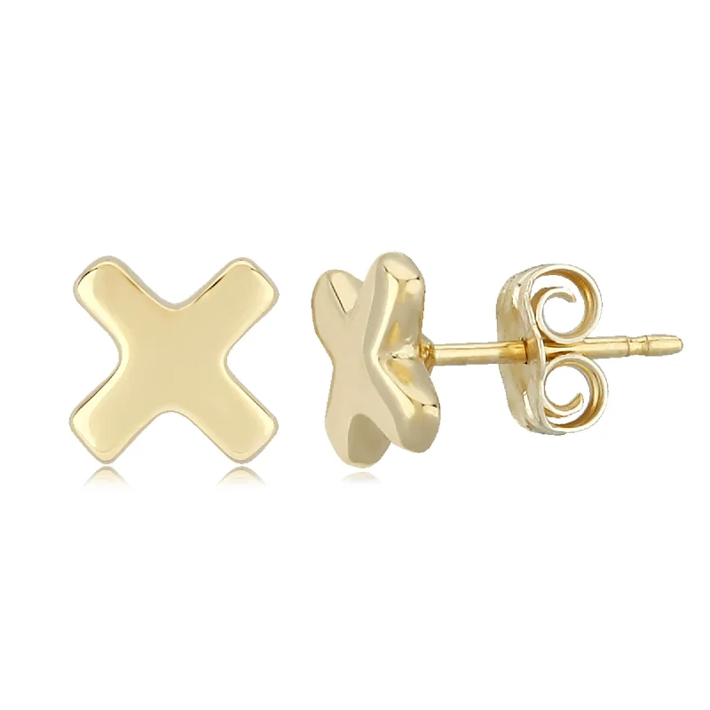 gold stud earrings for women-14K Yellow Gold 8mm "X" Shape Stud Earrings