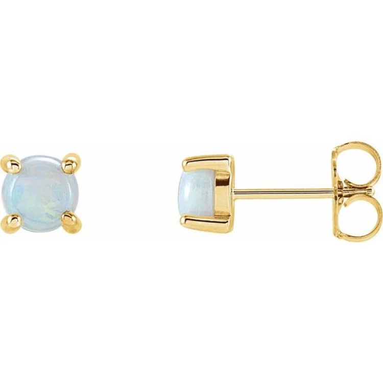 dangling crystal earrings for women-14K Yellow 5 mm Natural White Opal Earrings