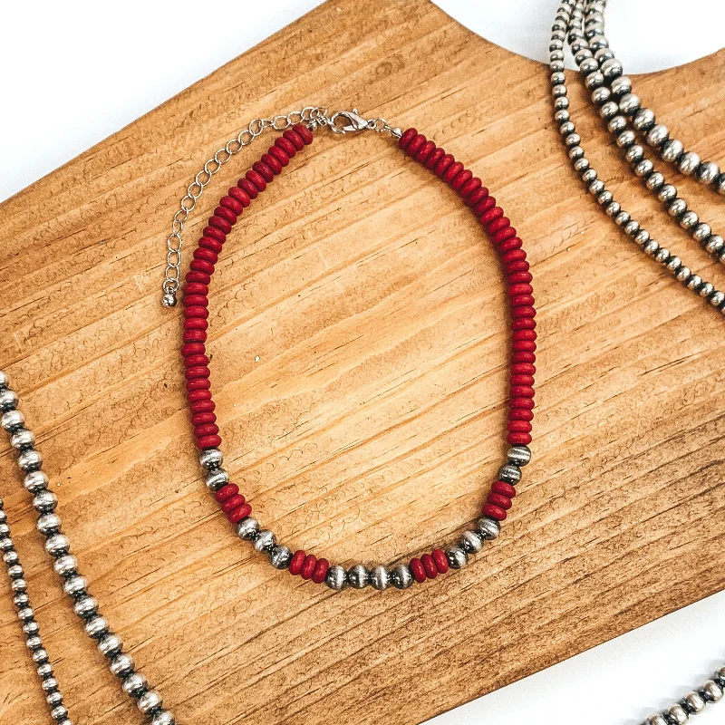 multi-layered necklaces for women-Beaded Stone Choker Necklace with Navajo Beads In Red