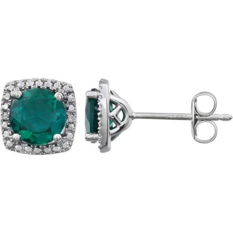 crystal drop earrings for women-Sterling Silver Lab-Grown Emerald & .015 CTW Natural Diamond Earrings