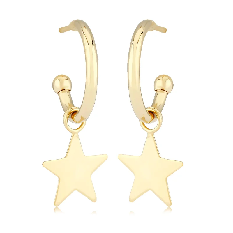 trendy earrings for women-14KG 1.5X12mm W/Flat Star Drop Earrings