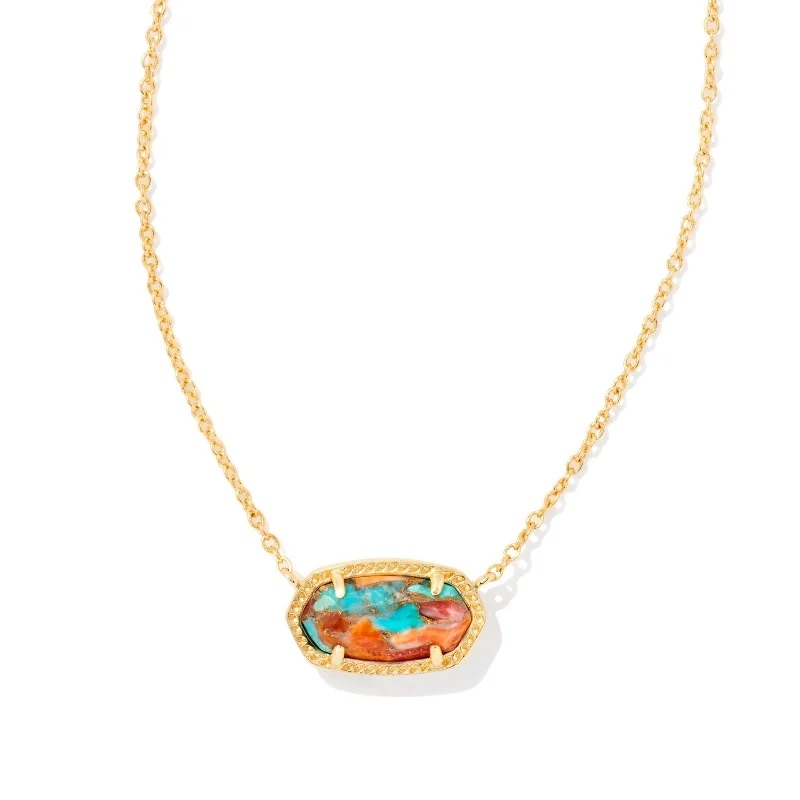 fashion necklaces for women-Kendra Scott | Elisa Gold Pendant Necklace in Bronze Veined Turquoise Magnesite Red Oyster