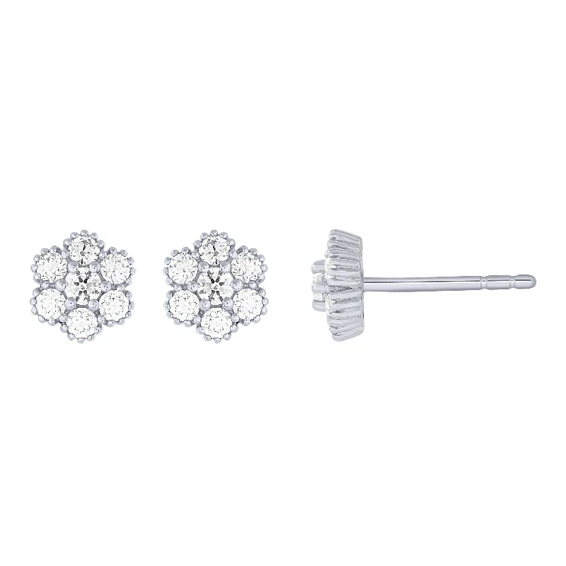 geometric earrings for women-14K White Gold 1/4Ctw Diamond Floral Stud Earrings