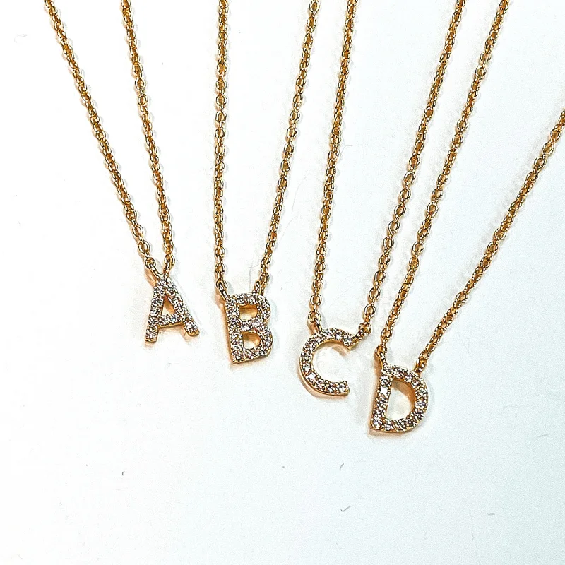 diamond pendants for women-Mini CZ Crystal Initial Necklaces in Gold