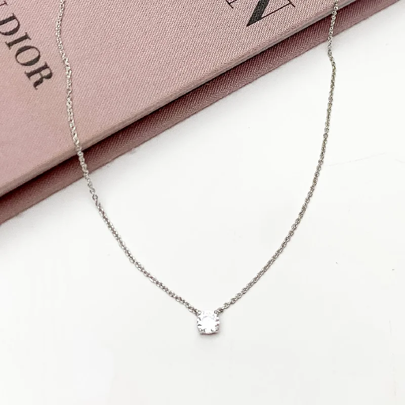 choker pendant necklaces for women-Silver Tone Simple Necklace With Clear Crystal