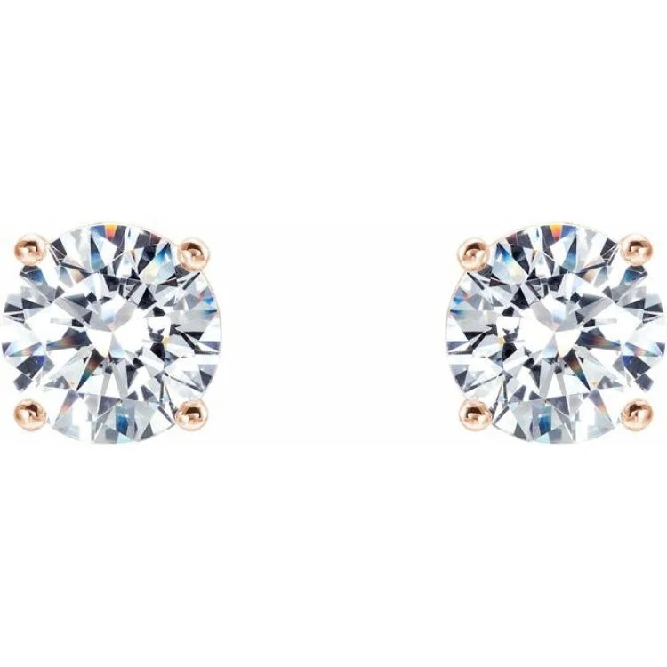 cubic zirconia stud earrings for women-14K Rose 1 CTW Lab-Grown Diamond 4-Prong Stud Earrings