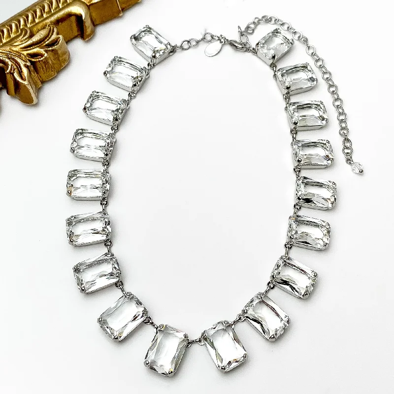 custom necklaces for women-Sorrelli | Julianna Emerald Crystal Statement Necklace in Palladium Silver Tone and Clear