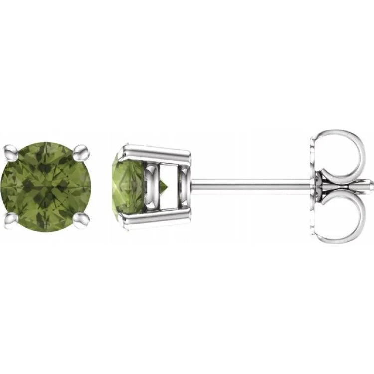 silver-plated earrings for women-14K White 5 mm Natural Peridot Stud Earrings