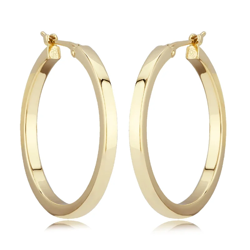 heart stud earrings for women-14K Yellow Gold 2X25mm Square Tube Hoop Earrings