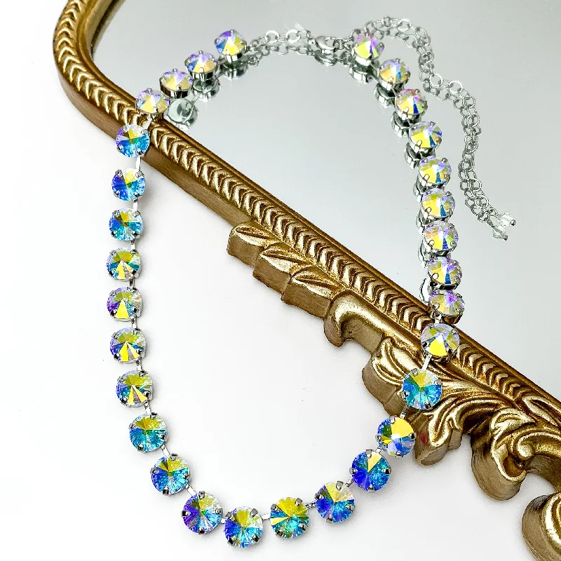 diamond necklaces for women-Sorrelli | Mara Crystal Statement Necklace in Palladium Silver Tone and Aurora Borealis