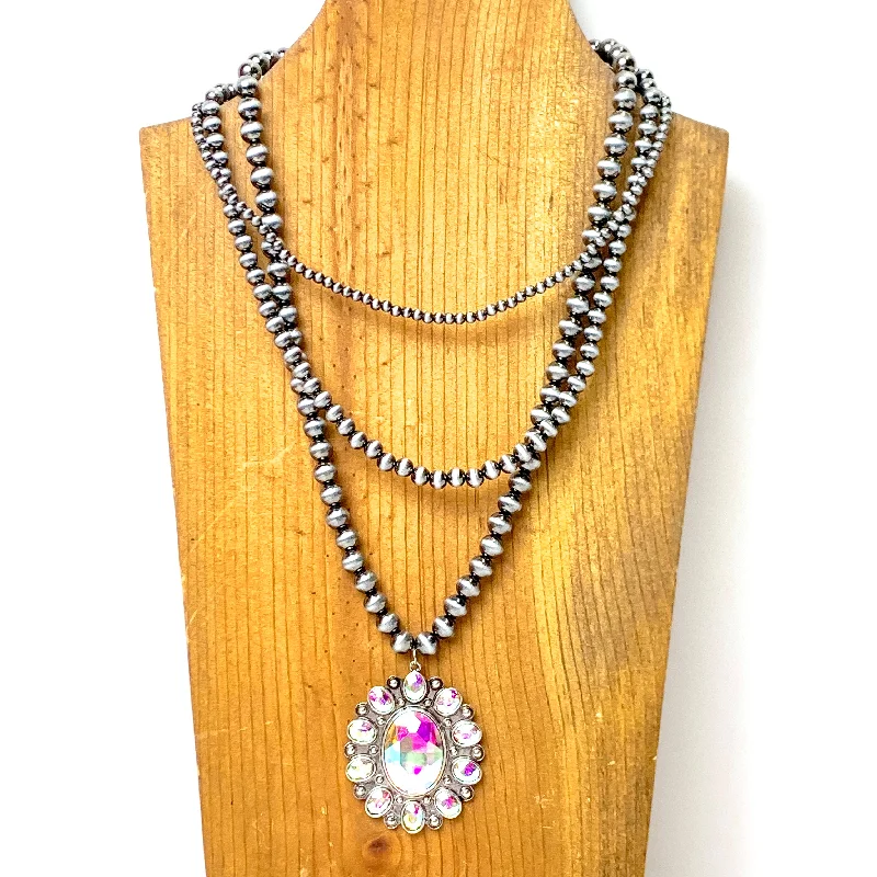 statement chain necklaces for women-Southwest Splendor Faux Navajo Pearl Necklace in Silver Tone