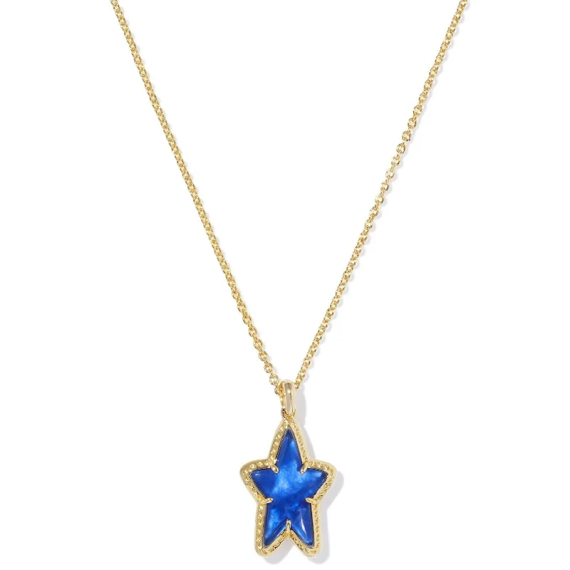 celestial necklaces for women-Kendra Scott | Ada Gold Star Short Pendant Necklace in Cobalt Blue Illusion