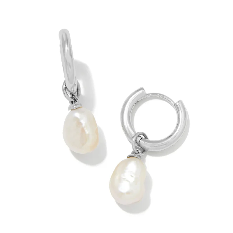 dainty gold necklaces for women-Kendra Scott | Willa Silver Huggie Earring in White Pearl