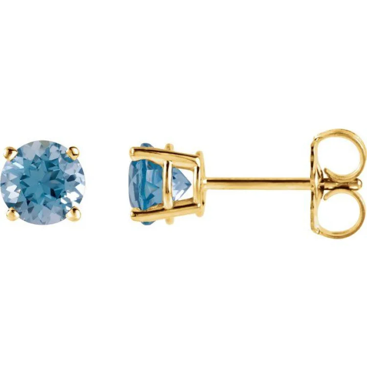 big earrings for women-14K Yellow 4 mm Natural Swiss Blue Topaz Stud Earrings