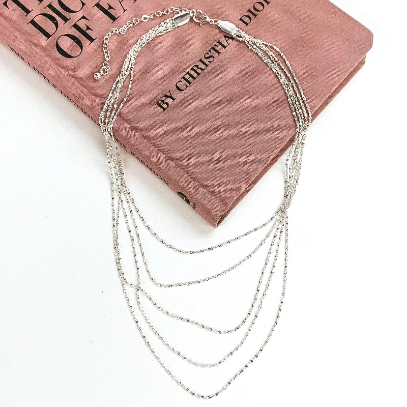 elegant necklaces for women-Layered to Perfection Multi Chain Necklace in Silver Tone