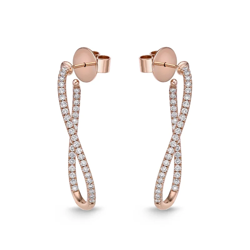 statement gold earrings for women-18K Rose Gold 1Ct Twist Diamond Hoops