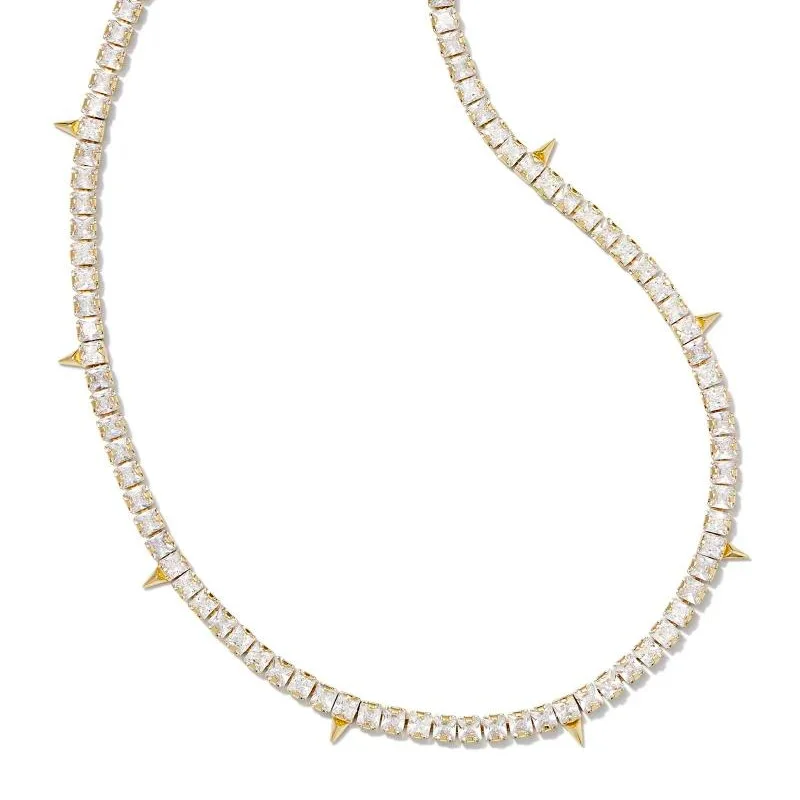 luxury necklaces for women-Kendra Scott | Jacqueline Gold Tennis Necklace in White Crystal