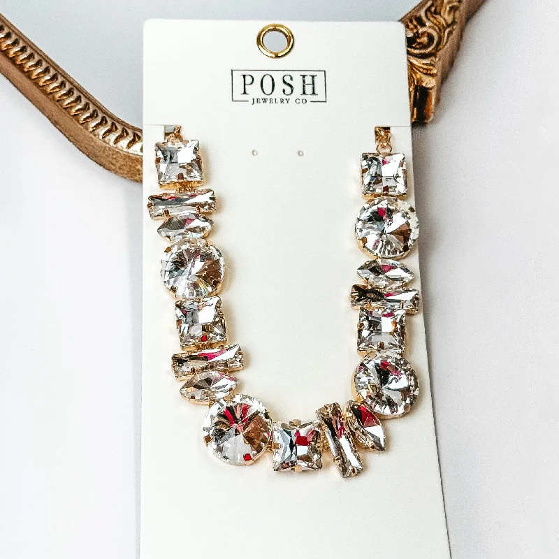 diamond statement necklaces for women-Posh by Pink Panache | Gold Tone Rhinestone Choker Necklace