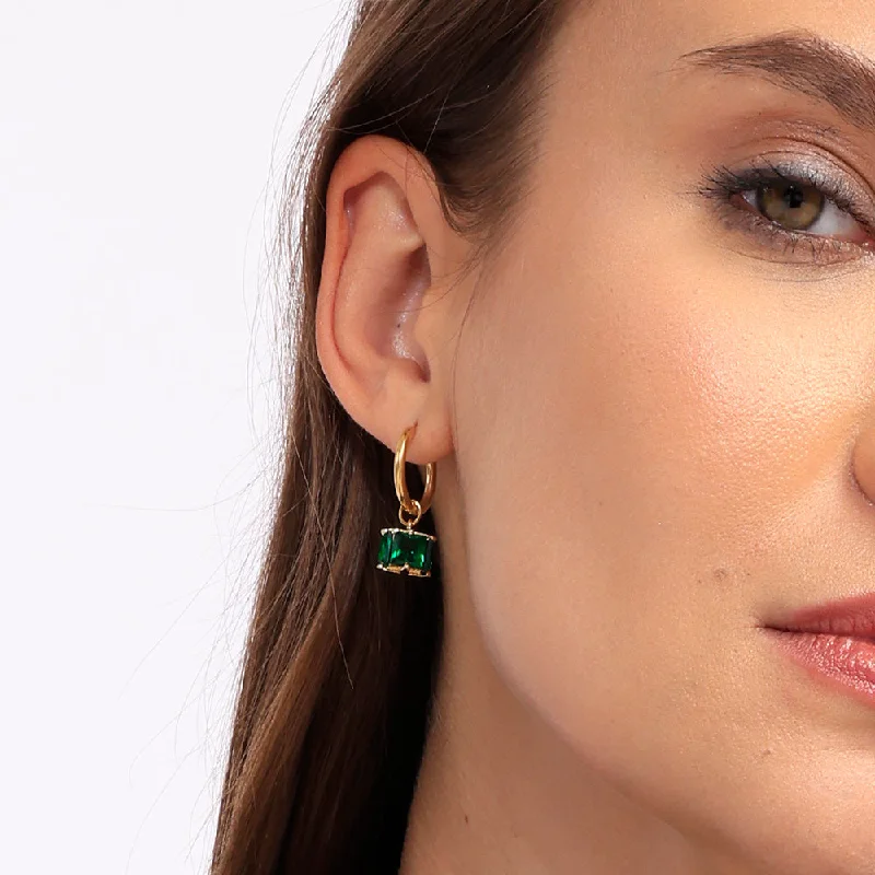 round earrings for women-Emerald Hoop Earrings