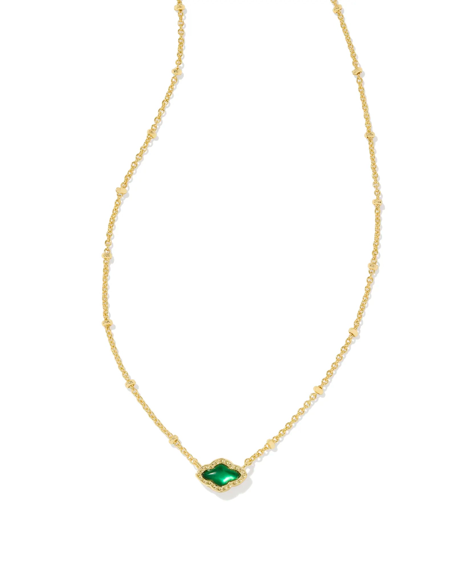 simple pendant necklaces for women-Kendra Scott | Mini Abbie Gold Short Pendant Necklace in Emerald Green Illusion