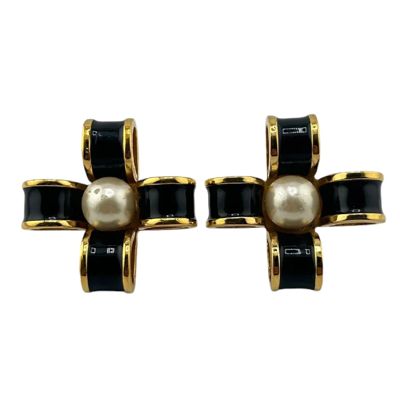 handmade earrings for women-CHANEL/Bow&Pearl/Earrings/Gold/1980