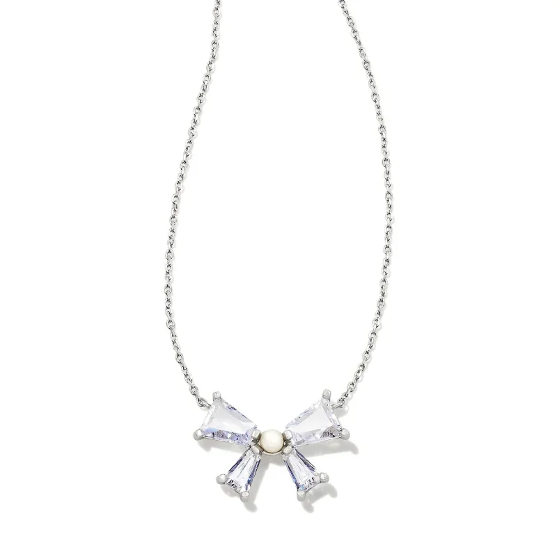 engraved necklaces for women-Kendra Scott | Blair Bow Short Pendant Necklace Silver White CZ