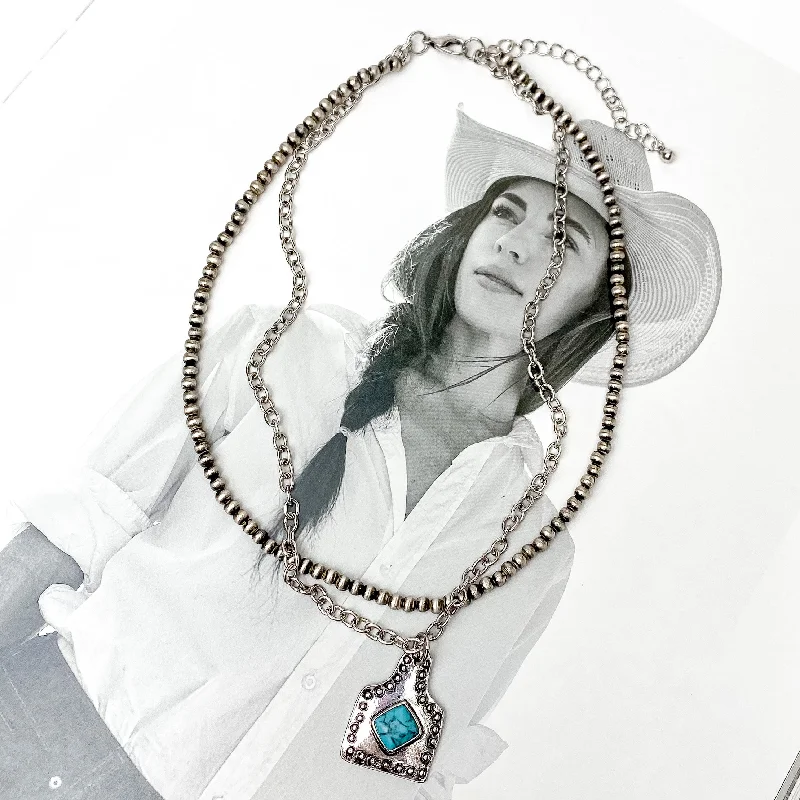 moonstone necklaces for women-Double Layered Silver Tone Necklace with Cow Tag Pendant