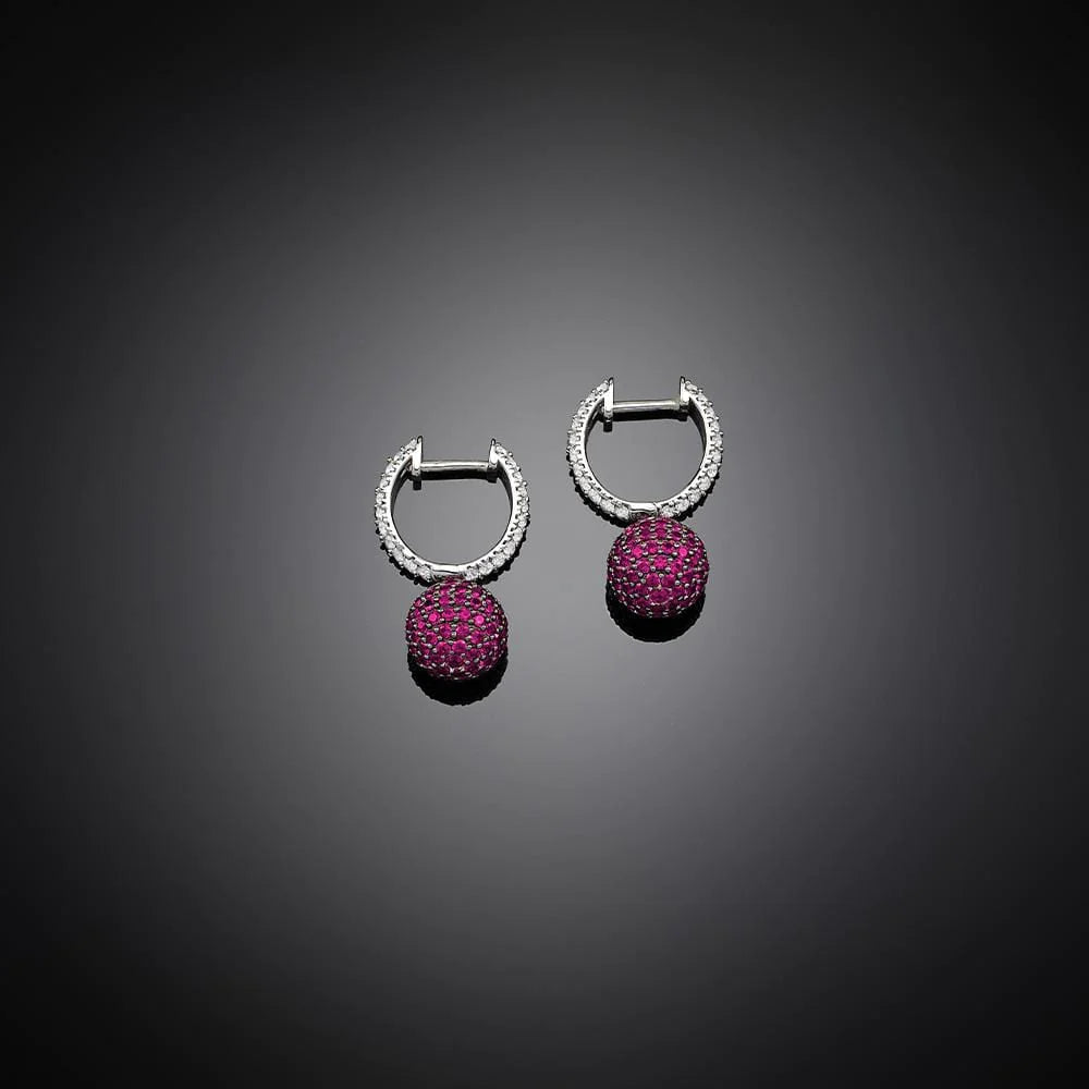 angel earrings for women-Red Disco Ball Hoop Earrings