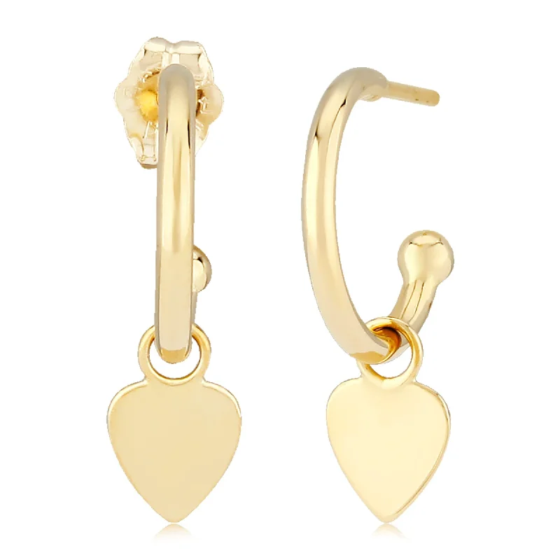 handmade earrings for women-14K Yellow Gold 1.5X12M W/Flat Heart Drop Earrings