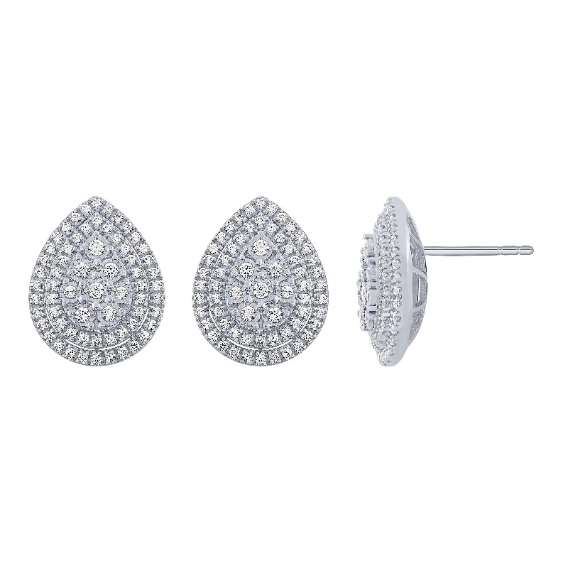 pearl drop earrings for women-14K White Gold 2/3Ct Pear Shaped Stud Earrings