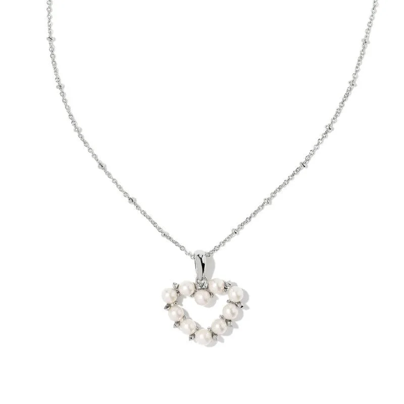 infinity pendant necklaces for women-Kendra Scott | Ashton Silver Heart Short Pendant Necklace in White Pearl