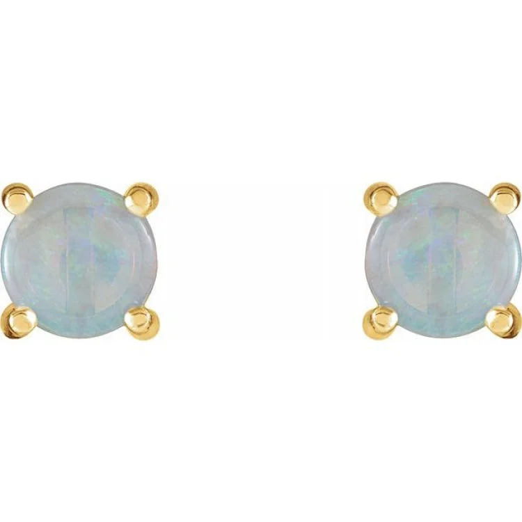 flower stud earrings for women-14K Yellow 6 mm Natural White Opal Earrings