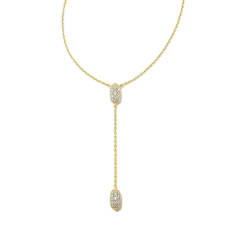 engraved name necklaces for women-Kendra Scott | Grayson Gold Y Necklace in White Crystal