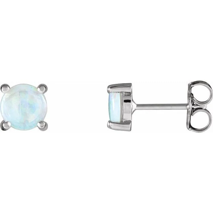 silver earrings for women-14K White 6 mm Natural White Opal Earrings