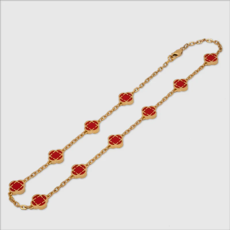 long chain necklaces for women-Red Clover Stone Necklace (Gold)