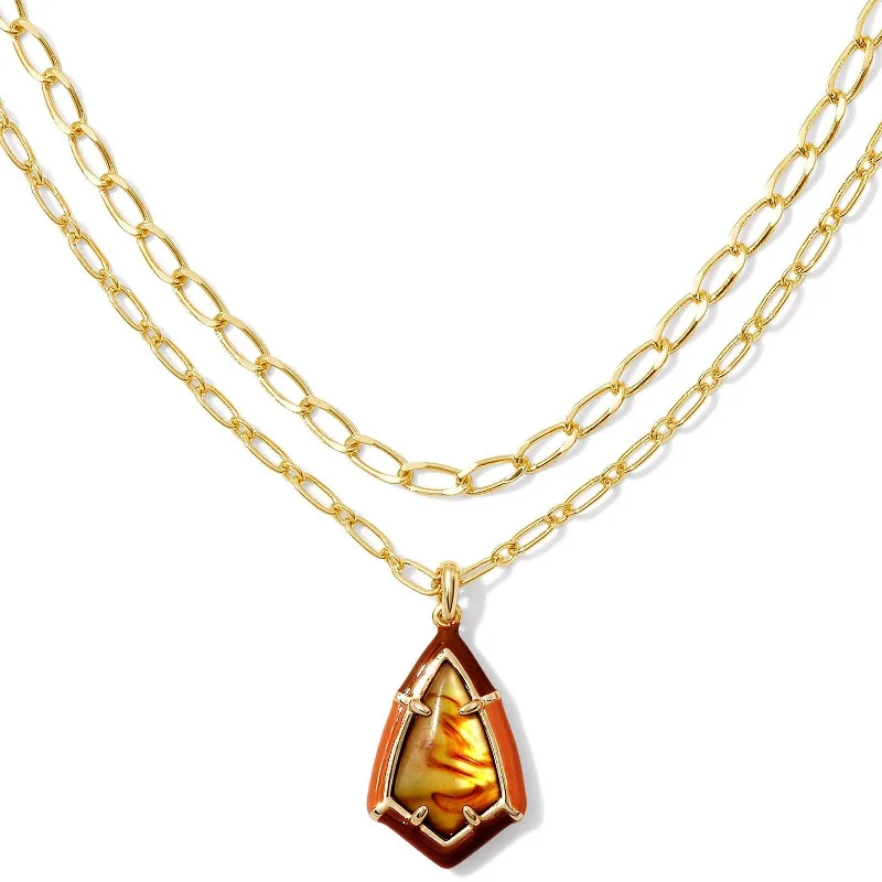 silver heart necklaces for women-Kendra Scott | Camry Gold Enamel Frame Multi Strand Necklace in Marbled Amber Illusion