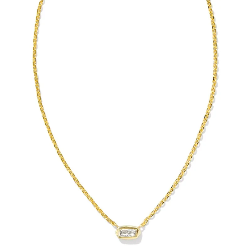 dainty gold necklaces for women-Kendra Scott | Fern Gold Crystal Short Pendant Necklace in White Crystal