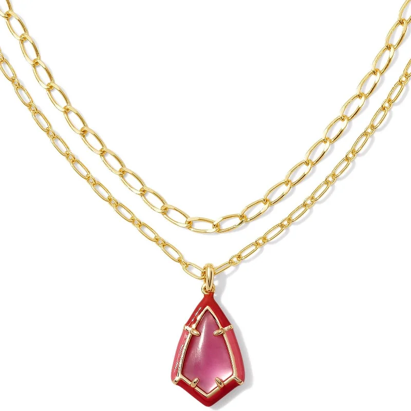 layered pearl necklaces for women-Kendra Scott | Camry Gold Enamel Frame Multi Strand Necklace in Azalea Illusion