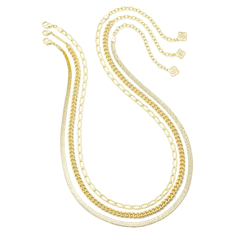 boho necklaces for women-Kendra Scott | Set of 3 Chain Layering Necklaces in Gold