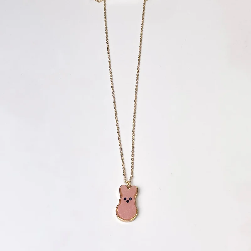 gemstone necklaces for women-Gold Chain Necklace with Bunny Pendant in Pink