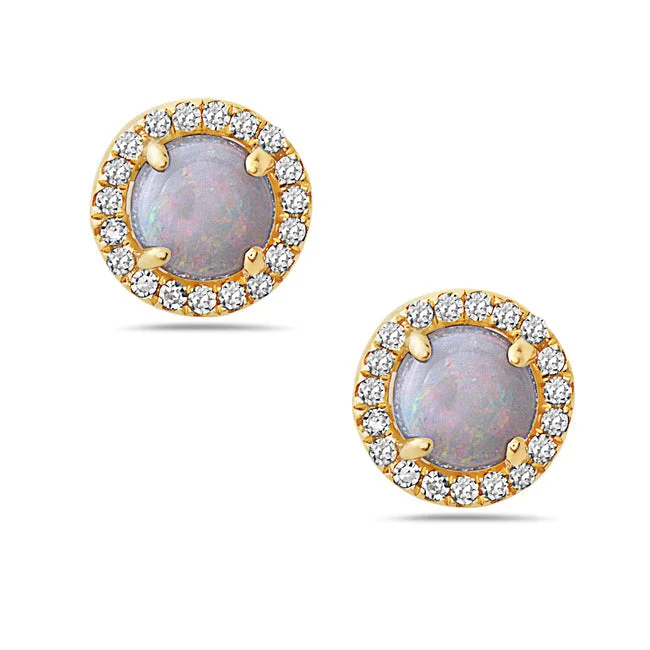 angel earrings for women-Opal And Diamond Halo Post Earrings