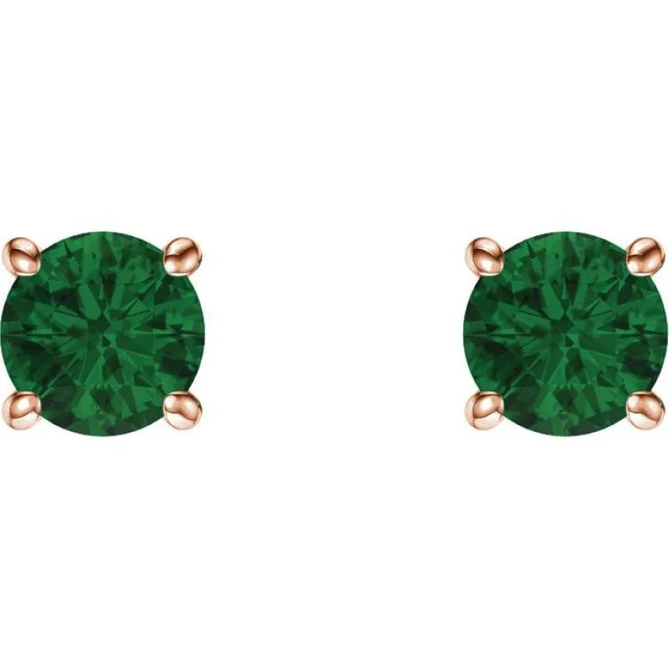 bohemian earrings for women-14K Rose 5 mm Natural Emerald Stud Earrings